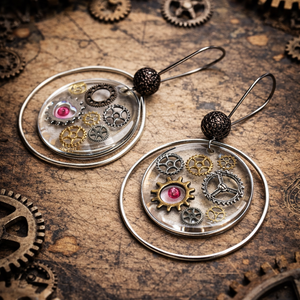 cercei steampunk handmade din rasina cu mecanisme de ceas 01932 - Artynos.ro