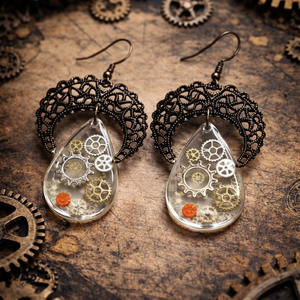 cercei steampunk handmade din rasina cu mecanisme de ceas 01932 - Artynos.ro