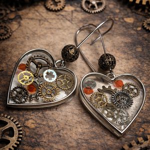 cercei steampunk handmade din rasina cu mecanisme de ceas 01934 - Artynos.ro