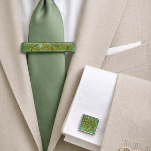 Clemă de cravată și butoni cu flori naturale în rășină -Set cadou accesorii bărbați 01938 - bijuterii - butoni de manșetă - Artynos.ro