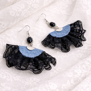 Cercei din material de blugi (denim) si dantela- din colectia Denim Soul01896, Bijuterii, Cercei, Cercei Hoops, Confectionarea bijuteriilor, ARTYNOS