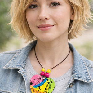 Colier cu pandantiv pictat manual,cadou pentru  iubita,mama,fiica ,prietena,educatoare 01941 - bijuterii - coliere - coliere cu pandative - Artynos.ro