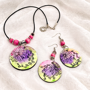 Set bijuterii pictat manual,cadou pentru iubita,mama,fiica ,prietena,educatoare 01945 - Artynos.ro