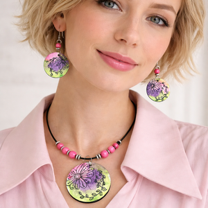 Set bijuterii pictat manual,cadou pentru iubita,mama,fiica ,prietena,educatoare 01945 - bijuterii - seturi de bijuterii - Artynos.ro