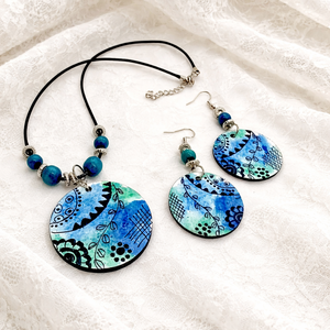 Set bijuterii pictat manual,cadou pentru iubita,mama,fiica ,prietena,educatoare 01945 - Artynos.ro