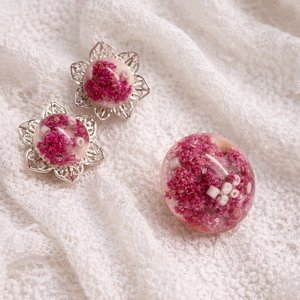 Set bijuterii handmade din rasina si flori naturale 01987   - Artynos.ro