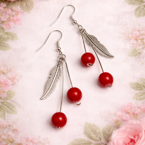 Cercei cirese cu margele de portelan 01997 - Artynos.ro