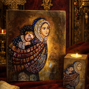 Set handmde unicat -icoana cu suport lumanare 02029 - Artynos.ro