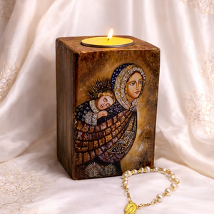 Set handmde unicat -icoana cu suport lumanare 02029 - casă & stil de viață - accesorii religioase - icoane cu sfinți - Artynos.ro