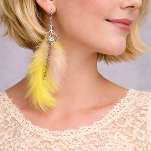 Cercei handmade din pene naturale 02047 - bijuterii - cercei - cercei lungi - Artynos.ro