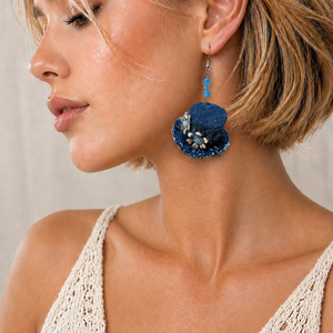 Cercei pălăriuță din denim-blugi 02062 - bijuterii - cercei - cercei lungi - Artynos.ro