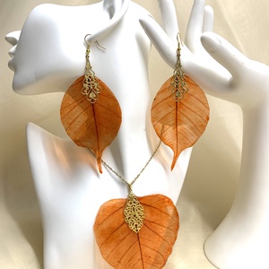Set bijuterii cu frunze Magnolie 02159 - Artynos.ro