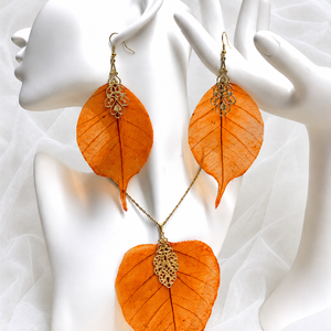 Set bijuterii cu frunze Magnolie 02159 - Artynos.ro