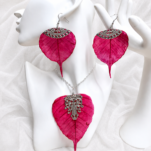 Set bijuterii cu frunze Magnolie 02164 - Artynos.ro