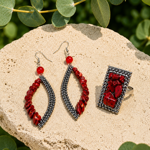 Set bijuterii- Coral rosu 02327 - bijuterii - seturi de bijuterii - Artynos.ro