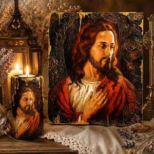 Icoana pe lemn ars 02340, Casa & Stil de viata, Accesorii religioase, Icoane cu sfinti, Decoupage, transfer si tehnici servetel, Prelucrarea lemnului, Set tematica religioasa unicat .Setul este comus din icoana pe lemn ars + lumanare din ipsos sau di..., ARTYNOS
