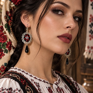 Cercei motiv traditional popular  02487 - bijuterii - cercei - cercei din rășină - Artynos.ro