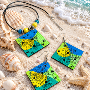 Set handmade unicat din lemn- pictat manual 00892 - bijuterii - seturi de bijuterii - Artynos.ro