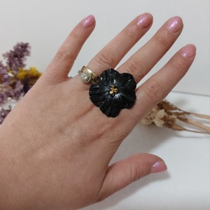 Inel Dama Statement Elegant Reglabil Negru cu Auriu, Floral - floare eleganta - Otel Inoxidabil - Video, Bijuterii, Inele, Inele statement, Confectionarea bijuteriilor, Altele, ARTYNOS