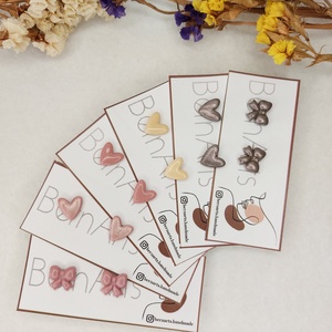 Cercei Mici Stud - Inimioare, Fundite, Roz, Gri, Crem, Bijuterii, Cercei, Cercei din rasina, Confectionarea bijuteriilor, Altele, ARTYNOS