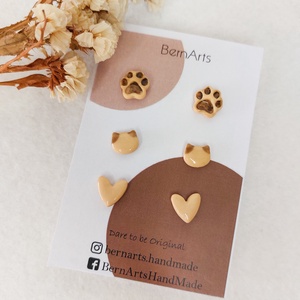 Set de cercei pentru iubitorii de pisici - Cat Lover - Crem/Bej, Bijuterii, Cercei, Cercei cu figurine, Confectionarea bijuteriilor, Altele, ARTYNOS