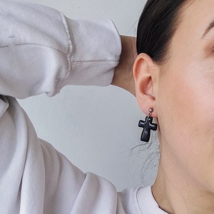 Cercei Cruce Negri Mici, Bijuterii, Cercei, Cercei cu figurine, Altele, Confectionarea bijuteriilor, ARTYNOS