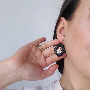 Cercei Eleganti - Negru - Lut Polimeric/ Otel inoxidabil - bijuterii - cercei - cercei lungi - Artynos.ro