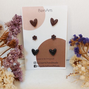 Cercei Mici Bordo ( Burgundy) Negru, Stud - Inimioară, Floricică - bijuterii - cercei - cercei cu figurine - Artynos.ro