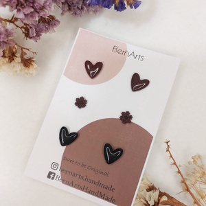 Cercei Mici Bordo ( Burgundy) Negru, Stud - Inimioară, Floricică - bijuterii - cercei - cercei cu figurine - Artynos.ro