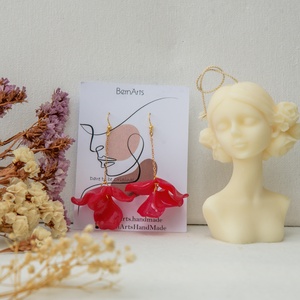 Cercei Dama Lungi Roșii Petale - Petale de Trandafir - Cercei Feminin Statement - bijuterii - cercei - cercei lungi - Artynos.ro