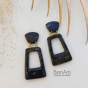 Cercei Dama Statment Evenimente Negru-Auriu - bijuterii - cercei - cercei lungi - Artynos.ro