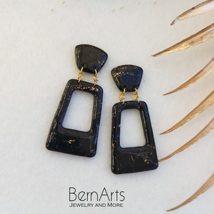 Cercei Dama Statment Evenimente Negru-Auriu - bijuterii - cercei - cercei lungi - Artynos.ro