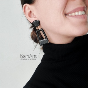 Cercei Dama Statment Evenimente Negru-Auriu - bijuterii - cercei - cercei lungi - Artynos.ro