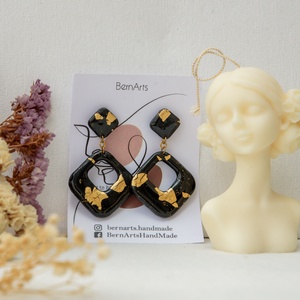 Cercei Dama Statment Negru-Auriu  - Salamandra - bijuterii - cercei - cercei lungi - Artynos.ro