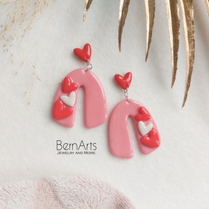 Cercei Dama Roz Statement Romantic Inimioare - bijuterii - cercei - cercei lungi - Artynos.ro