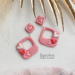 Cercei Roz Statement Romantic Inimioare Patrat, Bijuterii, Cercei, Cercei lungi, Confectionarea bijuteriilor, Altele, ARTYNOS