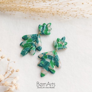 Cercei Dama Statement Verde Elegant Handmade din Lut Polimeric Otel Inoxidabil - bijuterii - cercei - cercei lungi - Artynos.ro