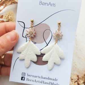 Cercei Mireasă Alb-Auriu Eleganti Deosebiti Handmade - accesorii nuntă - bijuterii mireasă - cercei mireasă - Artynos.ro