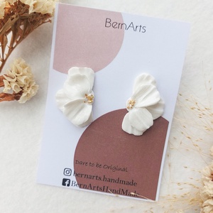 Cercei Floare Alb-Auriu Eleganti Deosebiti Handmade  - Artynos.ro