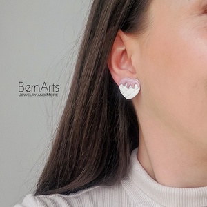 Cercei Kawaii Adorabili Handmade Alb-Roz -Waffel cu Topping de Capsuni  - Artynos.ro