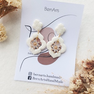 Cercei Mireasă Alb-Auriu Eleganti Deosebiti 01 - accesorii nuntă - bijuterii mireasă - cercei mireasă - Artynos.ro