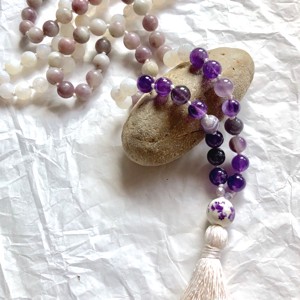 Colier cu minerale de agat, lepidolit și ametist, bijuterii cu minerale -  - Artynos.ro