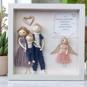 Invitație personalizată pentru nași cu imagine 3D - înger macramé cu decor elegant -  - Artynos.ro