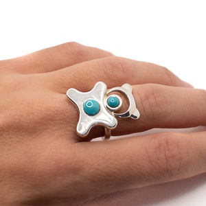 Handcrafted silver ring for adults in the shape of an animal, adorned with turquoise stone, Accessorii si unelte, Margea, componente de bijuterii, Alte piese, Confectionarea bijuteriilor, ARTYNOS