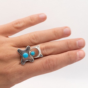 Handcrafted silver ring for adults in the shape of an animal, adorned with turquoise stone, Accessorii si unelte, Margea, componente de bijuterii, Alte piese, Confectionarea bijuteriilor, ARTYNOS