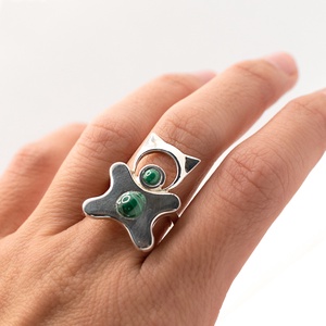 Handcrafted silver ring for adults in the shape of an animal, adorned with malachite stone, Accessorii si unelte, Margea, componente de bijuterii, Alte piese, Confectionarea bijuteriilor, ARTYNOS