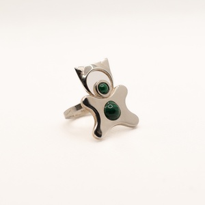 Handcrafted silver ring for adults in the shape of an animal, adorned with malachite stone - accessorii și unelte - mărgea, componente de bijuterii - alte piese - Artynos.ro