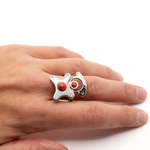 Handcrafted silver ring for adults in the shape of an animal, adorned with coral stone, Accessorii si unelte, Margea, componente de bijuterii, Alte piese, Confectionarea bijuteriilor, ARTYNOS