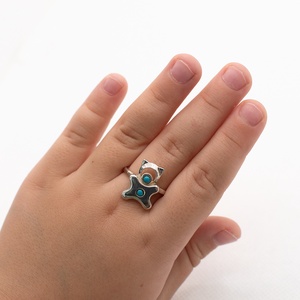 Animal-shaped, turquoise stone-decorated, adjustable-sized handcrafted silver ring for children - accessorii și unelte - mărgea, componente de bijuterii - alte piese - Artynos.ro