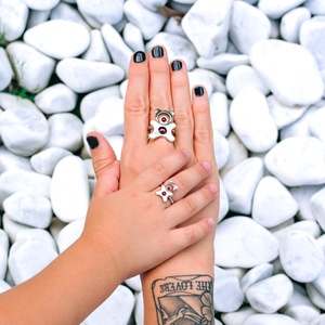 Animal-shaped, handmade sterling silver ring with garnet gemstones, designed for children - Artynos.ro